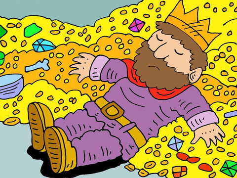 Coletou prata e ouro como impostos de muitos reis e províncias. Era o homem mais rico da Terra. Mas isso não lhe trouxe felicidade. – Slide número 14