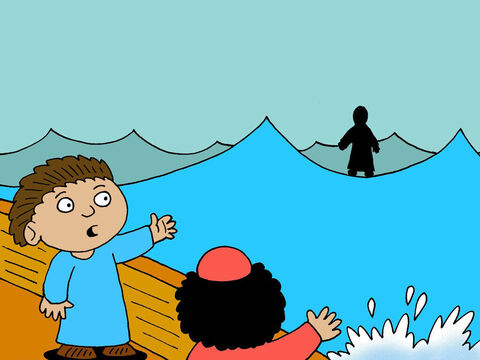 Cerca de quatro horas da manhã, Jesus veio até eles andando sobre a água! – Slide número 4