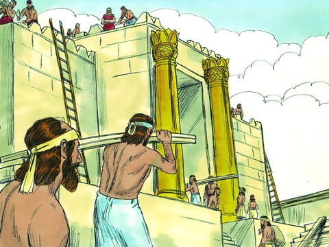 Enquanto esperavam pela resposta, os judeus continuaram trabalhando. Eles escreveram a Dario explicando que o rei Ciro lhes dera permissão para reconstruir e devolvera os objetos de ouro e prata que os babilônios haviam tirado do Templo. – Slide número 6