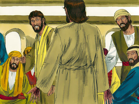 De repente, Jesus apareceu e disse: “A paz esteja com vocês!”. Então, voltando-se para Tomé, Jesus disse: “Coloque o seu dedo aqui – Slide número 10