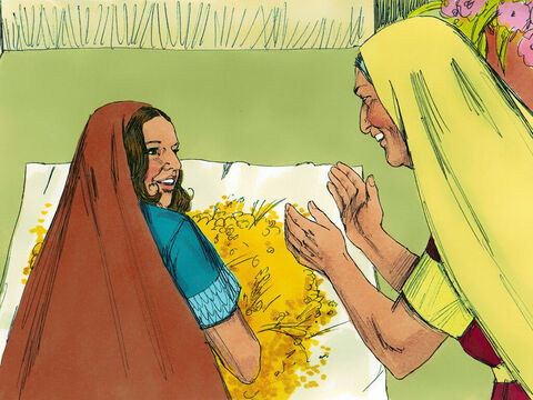 “Onde você colheu grãos hoje?” perguntou Noemi. “Quem é o homem que tem sido bom com você?”. “Boaz”, respondeu Rute. “O Senhor o abençoe”, disse Noemi. "Ele é um parente próximo que conhecemos como remidor. Ele tem a obrigação de cuidar de um parente necessitado”. – Slide número 10