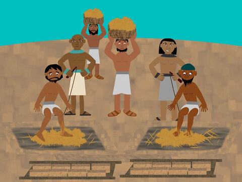Os israelitas tiveram de trabalhar cada vez mais duro. E quando não faziam tijolos suficiente, os capatazes chicoteavam eles. – Slide número 3