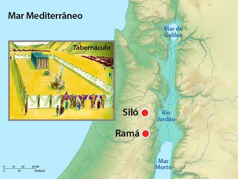 Elcana viveu em Ramá. Todos os anos, ele e sua família viajavam para Siló para adorar a Deus no Tabernáculo. – Slide número 3
