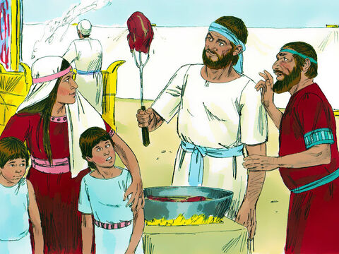 Sempre que alguém oferecia um sacrifício, os filhos de Eli mandavam um servo com um garfo de três pontas para pegar um pouco da carne. – Slide número 4