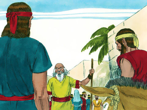 Ao subirem para a cidade, encontraram Samuel. Ele estava a caminho do Lugar Alto, onde adorava a Deus. – Slide número 9