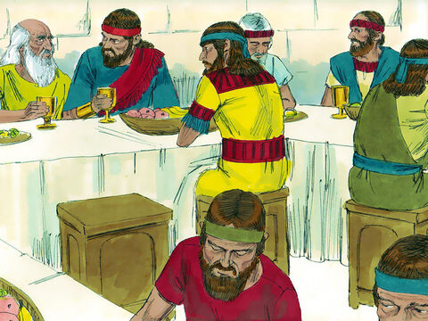 Samuel convidou Saul e 30 pessoas para uma refeição e depois conversou com ele no telhado de sua casa. – Slide número 12