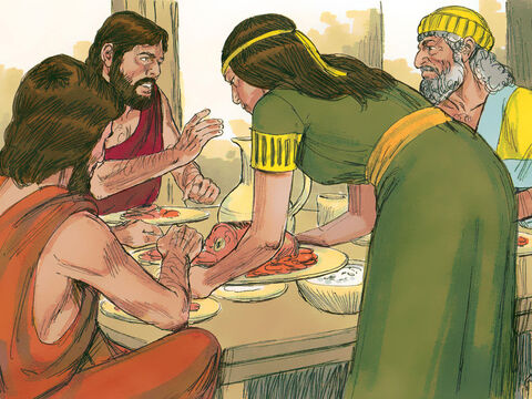 Ló preparou pão sem fermento e lhes deu uma refeição. – Slide número 4