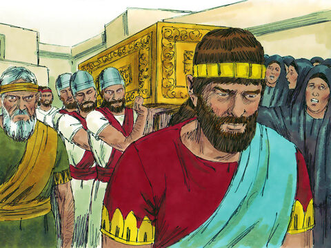 Quando Davi morreu, ele foi sepultado em Jerusalém (também conhecida como a cidade de Davi). Salomão lidou com aqueles que apoiaram a rebelião de Adonias e foi firmemente estabelecido como rei. – Slide número 14