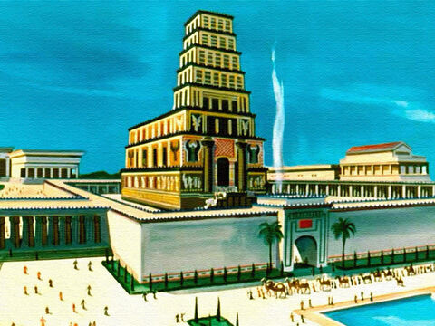 Salomão construiu um templo magnífico para o louvor e adoração a Deus. Ele também construiu cortes e palácios em Jerusalém. Sua fama se espalhava para longe. – Slide número 21