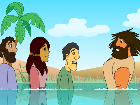 Elas diziam o quão arrependidas estavam por seus pecados, e eram batizadas por ele no Rio Jordão. – Slide número 7