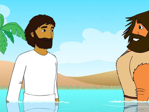 Naquele tempo Jesus veio de Nazaré da Galileia, e João O batizou no Rio Jordão. – Slide número 14