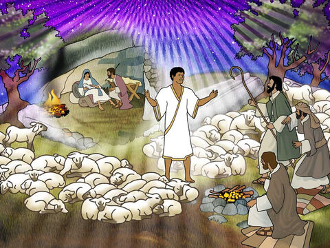 “Mas o anjo lhes disse: ‘Não tenham medo. Estou trazendo boas-novas de grande alegria para vocês, que são para todo o povo: Hoje, na cidade de Davi, nasceu o Salvador, que é Cristo, o Senhor.” Lucas 2:10–11 (NVI) – Slide número 17