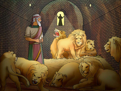 “Daniel respondeu: ‘Ó rei, vive para sempre! O meu Deus enviou o seu anjo, que fechou a boca dos leões. Eles não me fizeram mal algum, pois fui considerado inocente à vista de Deus. Também contra ti não cometi mal algum, ó rei’”. Daniel 6:21–22 (NVI) – Slide número 15