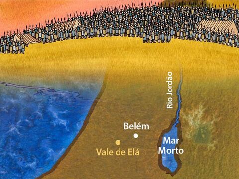 Saul liderou os soldados de Israel contra seu inimigo mais poderoso, os filisteus. “Saul e os israelitas reuniram-se e acamparam no vale de Elá, posicionando-se em linha de batalha para enfrentar os filisteus.” 1 Samuel 17:2 (NVI) – Slide número 7