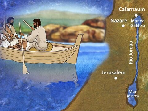 Jesus e Seus discípulos viajaram de barco cruzando o mar da Galileia em direção à região dos gerasenos. Naquele tempo, a maior parte desta área era habitada por gentios (romanos, gregos e sírios). – Slide número 1