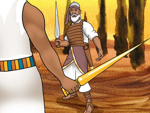 Estando Josué já perto de Jericó, olhou para cima e viu um homem em pé, empunhando uma espada. Aproximou-se dele e perguntou-lhe: “Você é por nós, ou por nossos inimigos?”<br/>“Nem uma coisa nem outra”, respondeu ele. “Venho na qualidade de comandante do exército do Senhor.” Josué 5:13–14a (NVI) – Slide número 15