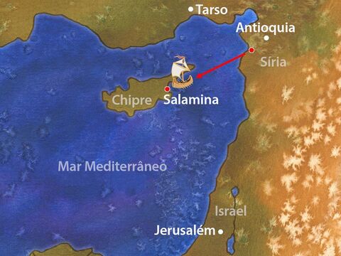 Quando chegaram em Salamina, começaram a proclamar a Palavra de Deus nas sinagogas dos judeus. – Slide número 11