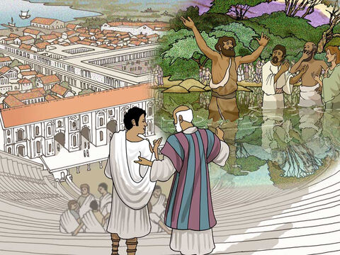 As pessoas que Paulo conheceu em Éfeso ouviram sobre Jesus e foram batizados de acordo com o batismo de arrependimento de João. Não tinham ouvido sobre o batismo em nome do Senhor Jesus e do Espírito Santo. – Slide número 3