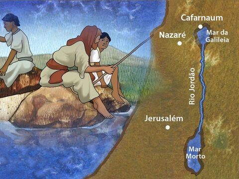 Cafarnaum ficava à margem do mar da Galileia. Era ali que Jesus morava e se tornou um lugar central em Seu ministério. – Slide número 1