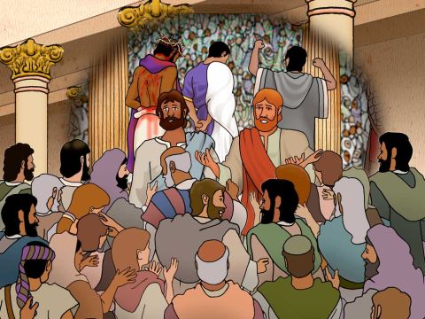 O Deus de Abraão, de Isaque e de Jacó, o Deus dos nossos antepassados, glorificou seu servo Jesus, a quem vocês entregaram para ser morto e negaram perante Pilatos, embora ele tivesse decidido soltá-lo. Vocês negaram publicamente o Santo e Justo e pediram que lhes fosse libertado um assassino. Atos 3:13–14a – Slide número 7