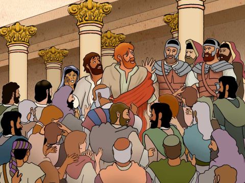 Enquanto eles estavam falando ao povo, chegaram os sacerdotes, o capitão da guarda do templo e os saduceus, eles estavam muito perturbados porque os apóstolos estavam ensinando o povo e proclamando em Jesus a ressurreição dos mortos. Atos 4:1–2 – Slide número 10