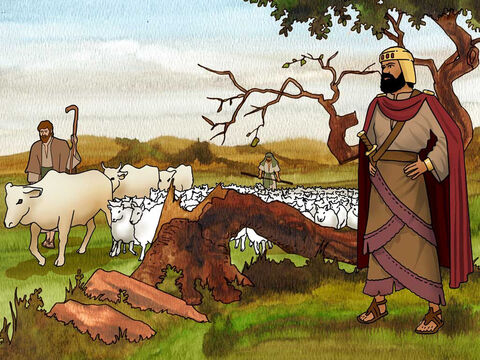 Saul não seguiu as instruções que Deus lhe dera por meio de Samuel. “Agora vão, ataquem os amalequitas e consagrem ao Senhor para destruição tudo o que lhes pertence. Não os poupem; matem homens, mulheres, crianças, recém-nascidos, bois, ovelhas, camelos e jumentos’ ”. 1 Samuel 15:3 (NVI) – Slide número 15