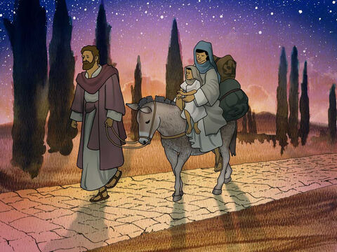 Então ele se levantou, tomou o menino e sua mãe durante a noite e partiu para o Egito, onde ficou até a morte de Herodes. E assim se cumpriu o que o Senhor tinha dito pelo profeta: “Do Egito chamei o meu filho”. Mateus 2:14–15 (NVI) – Slide número 9